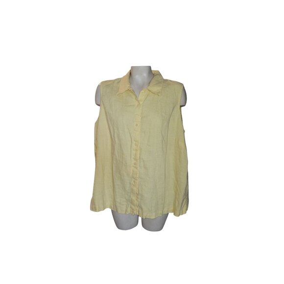 Jones New York Sport  Yellow Sleeveless Button-Down‎ Blouse 20W Linen colorful - Picture 1 of 6